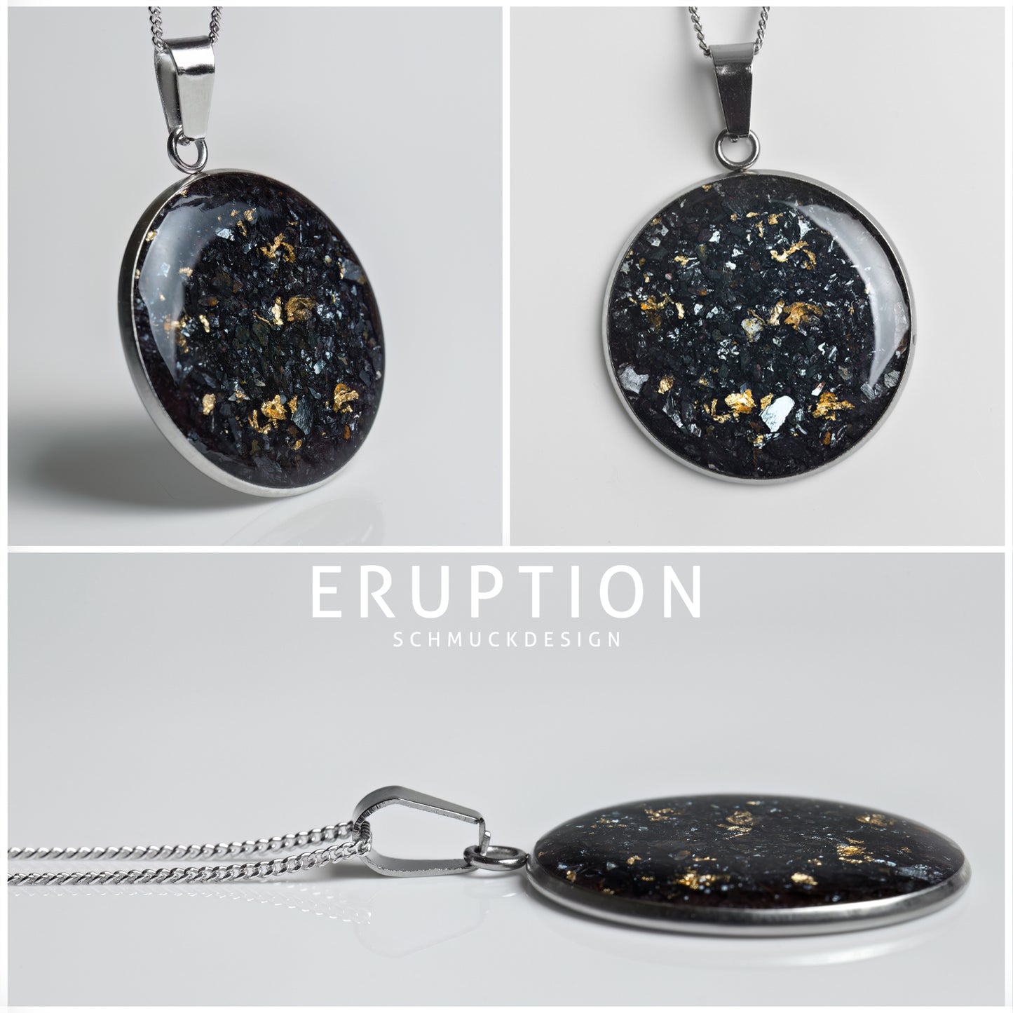 Elba Hämatit mit 24k Blattgold Anhänger 25mm