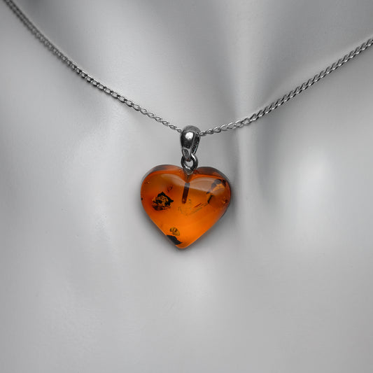 Bernstein Herz Anhänger mit 925 Silber Stiftöse