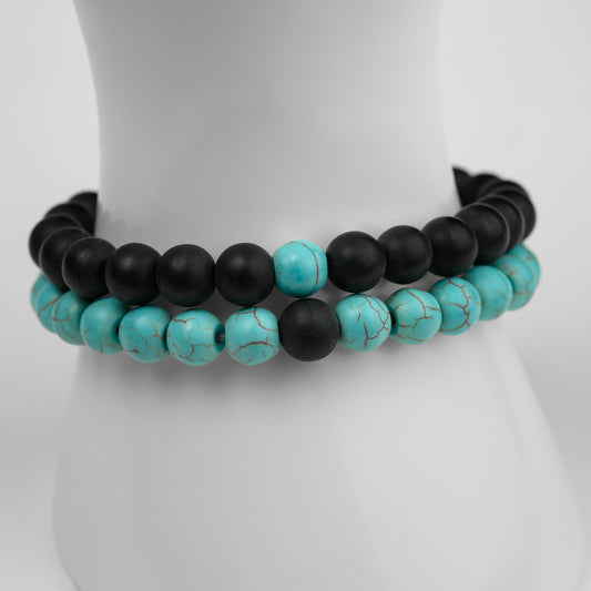 Partner Armband Set Obsidian Howlith Türkis 8mm