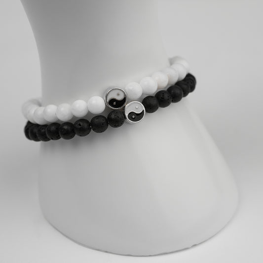 Yin Yang Partner Armband Set Lava & Quarz