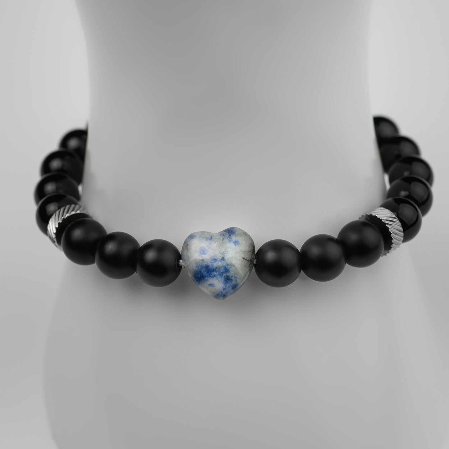 Obsidian Armband matt mit Herz verschiedene Sorten