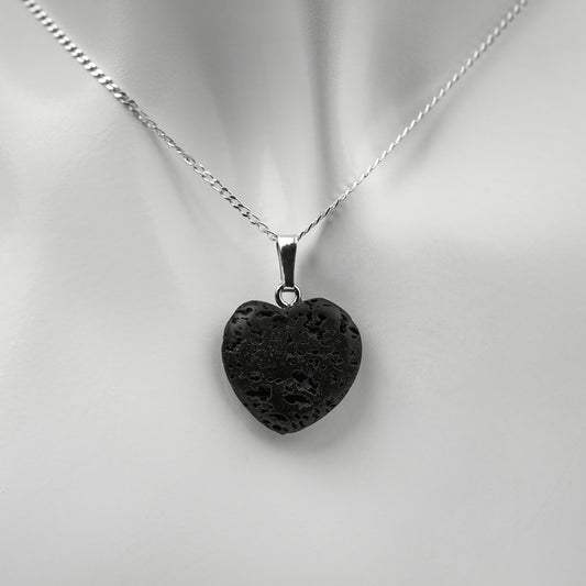 Lava Herz mit 925er Sterlingsilber Panzerkette