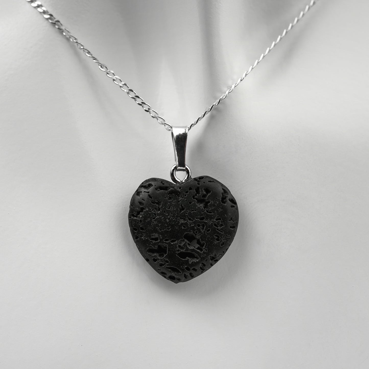 Lava Herz mit 925er Sterlingsilber Panzerkette