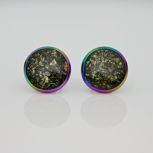 Chalkopyrit Ohrstecker 10mm Edelstahl Bunt