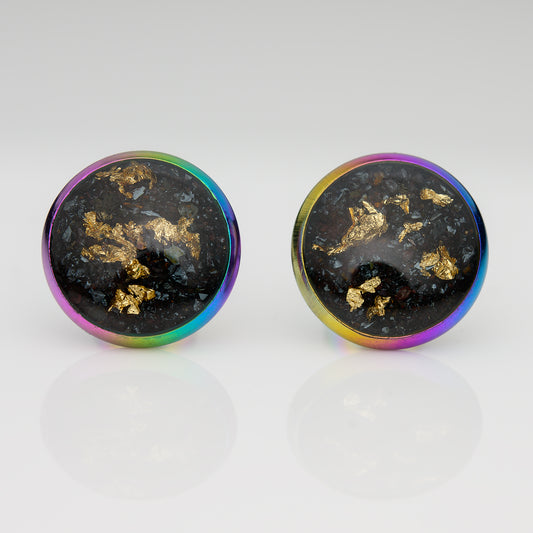 Elba Hämatit mit 24K Blattgold Ohrstecker 10mm Edelstahl bunt