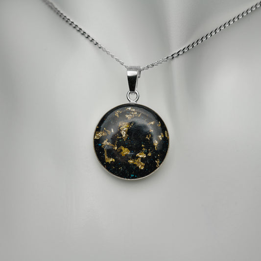 Siliziumcarbid mit 24K Blattgold Anhänger 20mm 925er Sterlingsilber