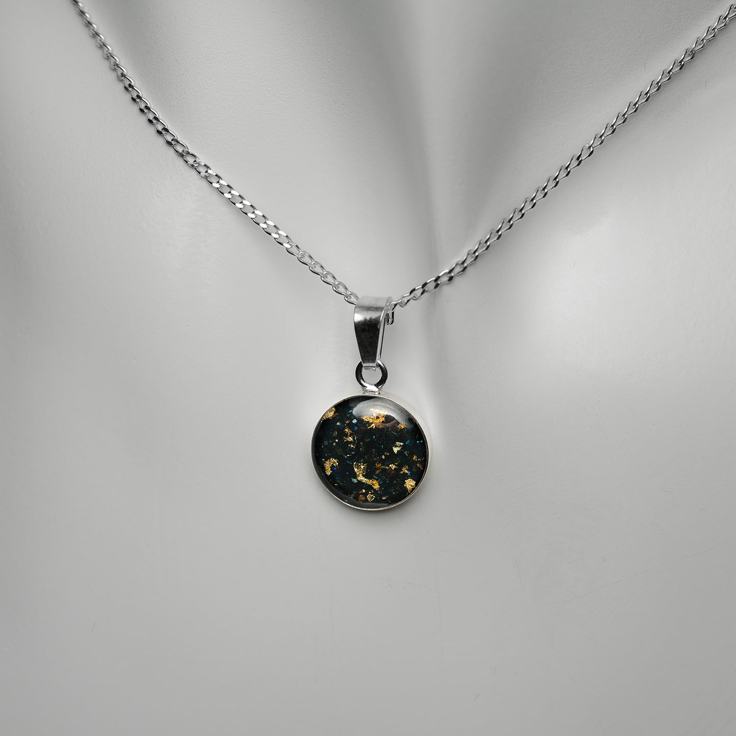 Siliziumcarbid mit 24K Blattgold Anhänger 12mm 925er Sterlingsilber