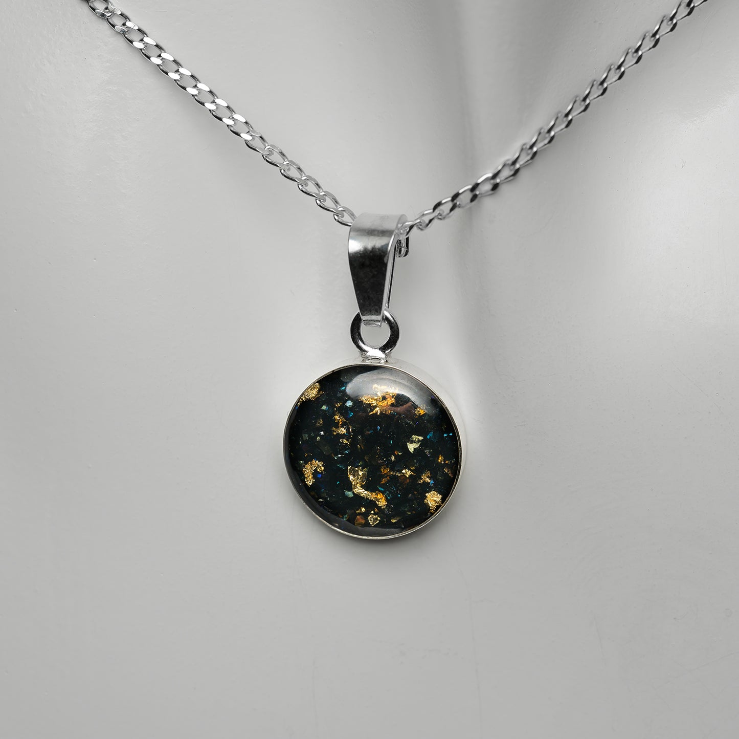 Siliziumcarbid mit 24K Blattgold Anhänger 12mm 925er Sterlingsilber