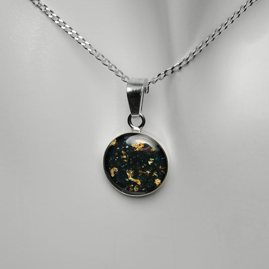 Siliziumcarbid mit 24K Blattgold Anhänger 12mm 925er Sterlingsilber