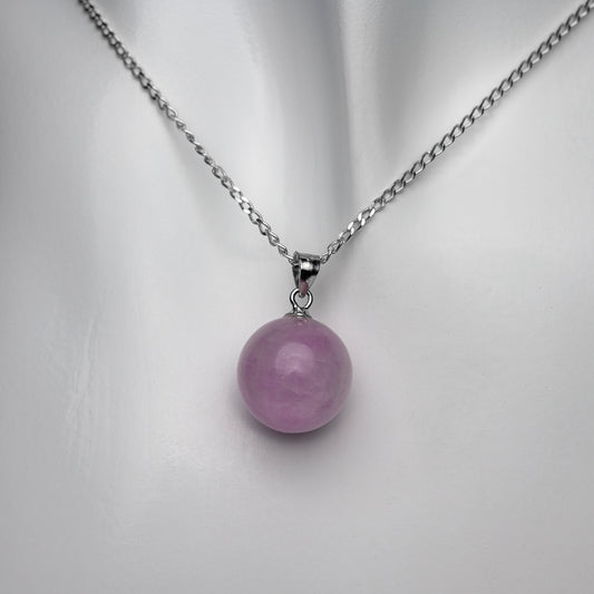 Kunzit Kugel Anhänger mit 925 Silber Stiftöse