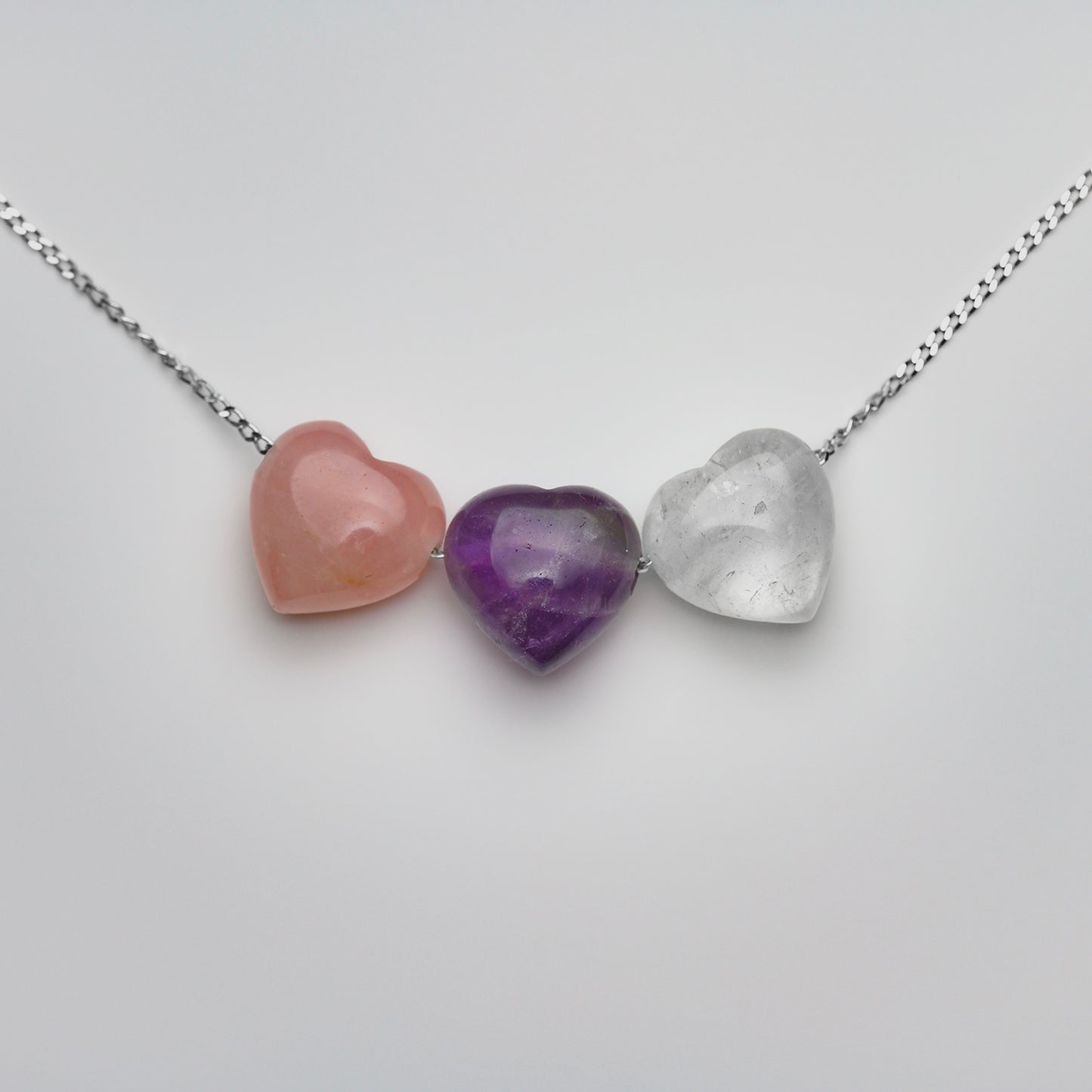 Goldenes Dreieck Herz Anhänger Amethyst Quarz Rosenquarz