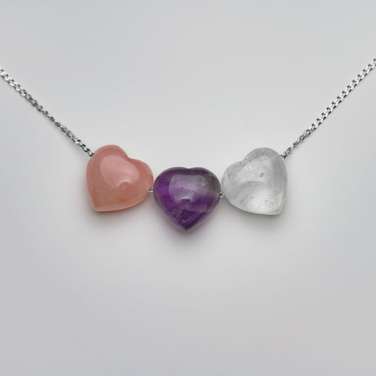 Goldenes Dreieck Herz Anhänger Amethyst Quarz Rosenquarz