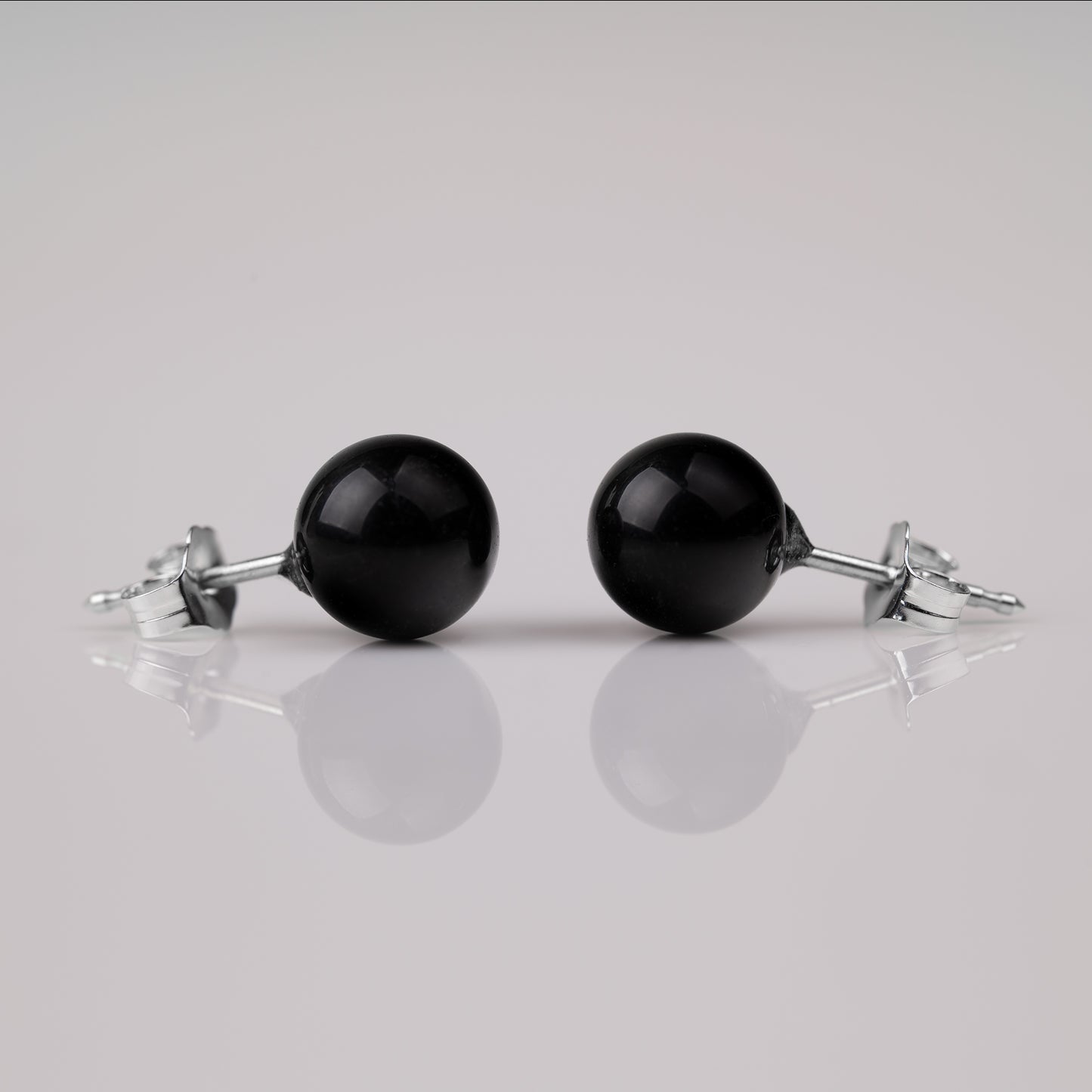 Obsidian Ohrstecker 8mm 925er Silber matt oder poliert