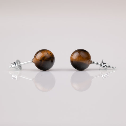 Tigerauge Kugel Ohrstecker 8mm 925er Silber