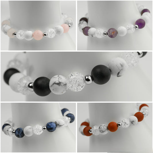 Edelstein Armbänder Cracked Bergkristall Howlith + Rosenquarz Obsidian Sodalith Amethyst Jaspis