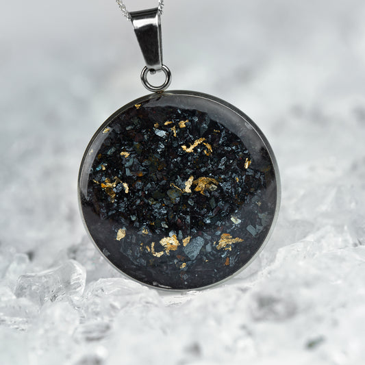 Elba Hämatit mit 24k Blattgold Anhänger 25mm