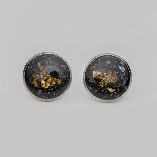 Elba Hämatit mit 24k Blattgold Ohrstecker 10 / 12 mm Edelstahl