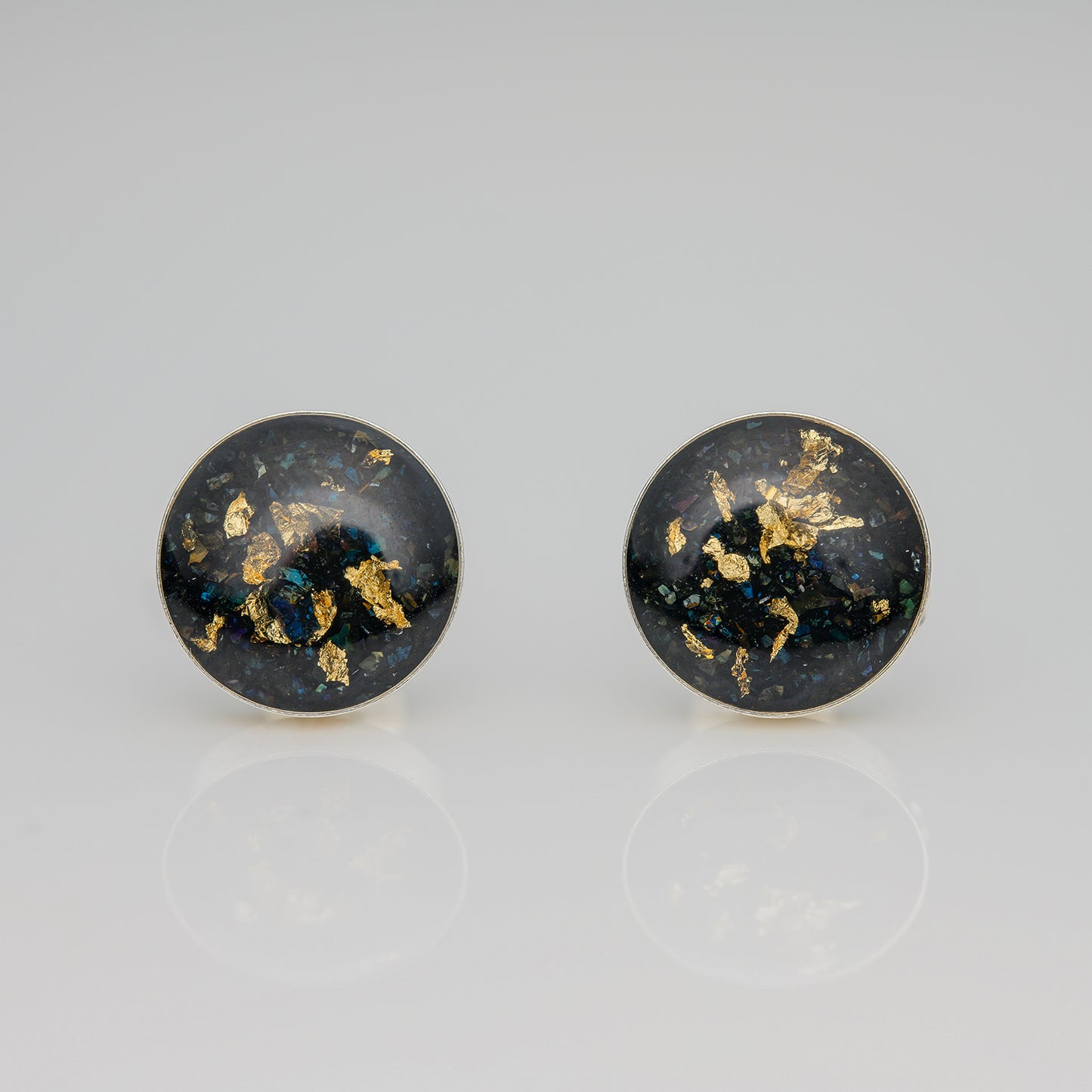 Siliziumcarbid mit 24K Blattgold 925 Sterlingsilber Ohrstecker 10mm