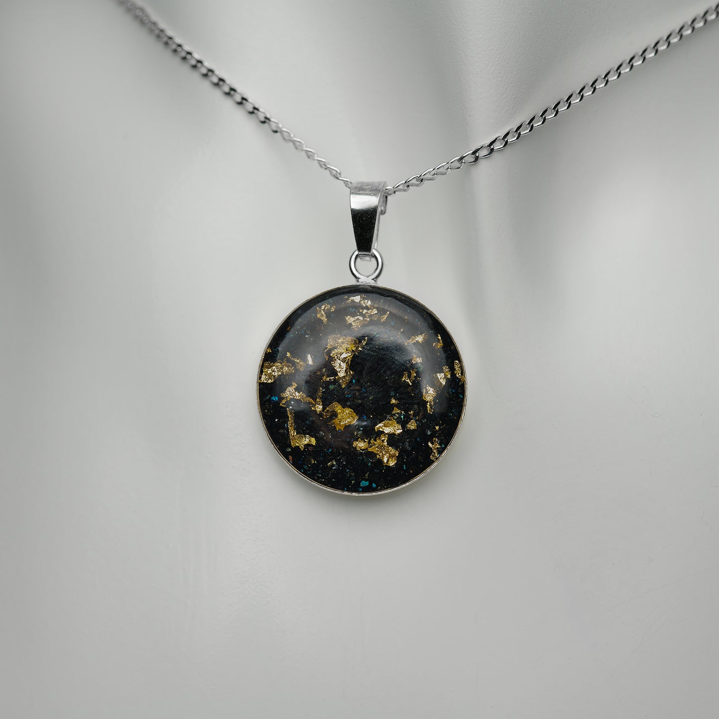 Siliziumcarbid mit 24K Blattgold Anhänger 20mm 925er Sterlingsilber