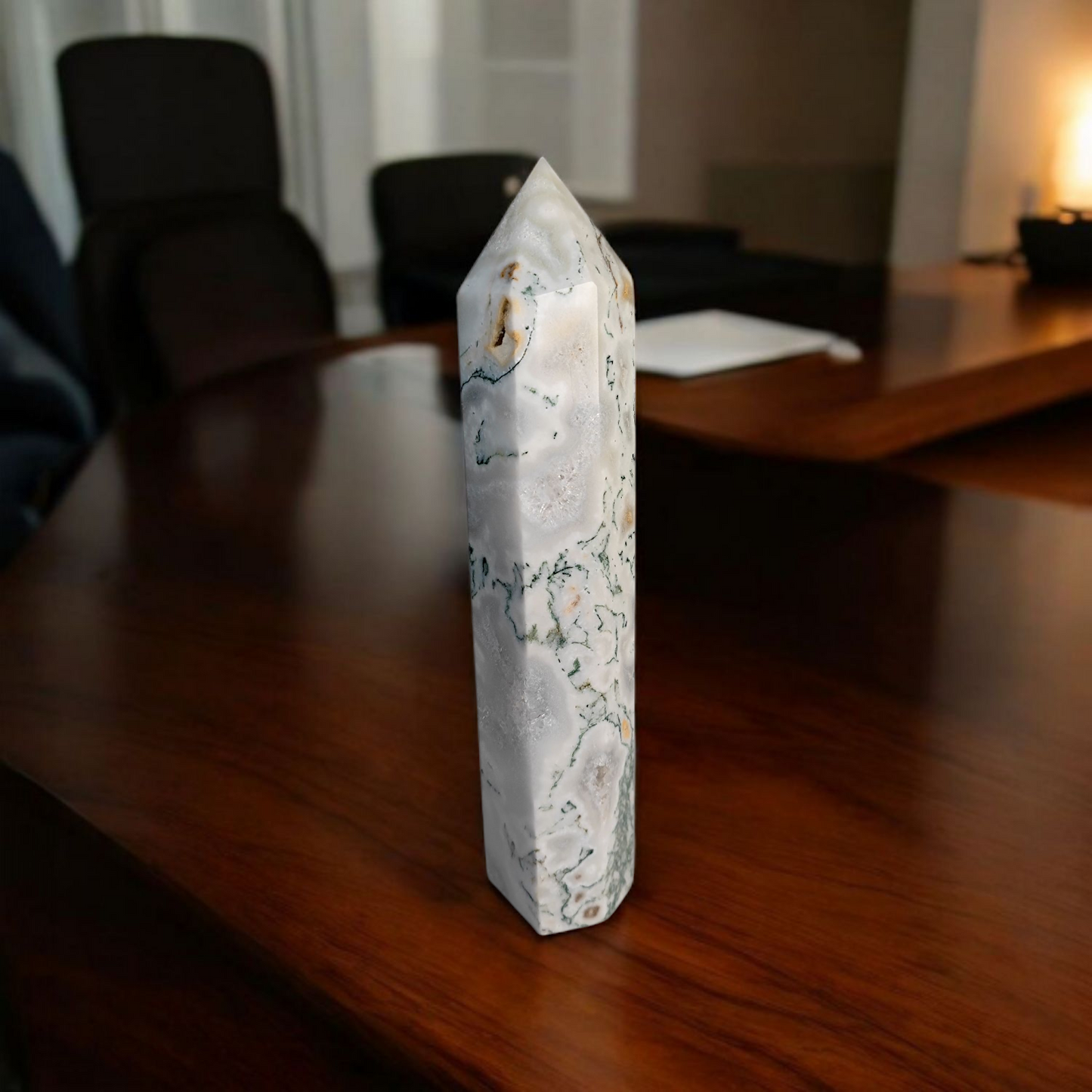 Moosachat Quarz Obelisk Einzelstück