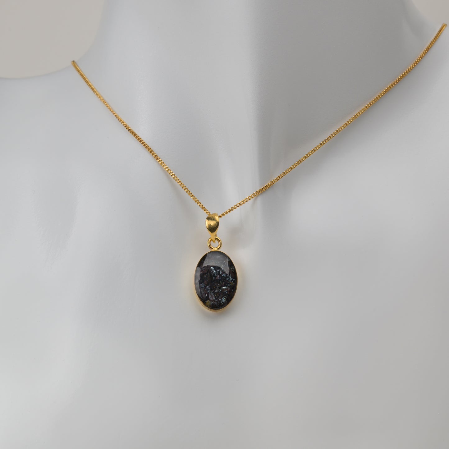 Medaillon 925er Sterlingsilber 24k Gelbgold vergoldet mit Elba Hämatit